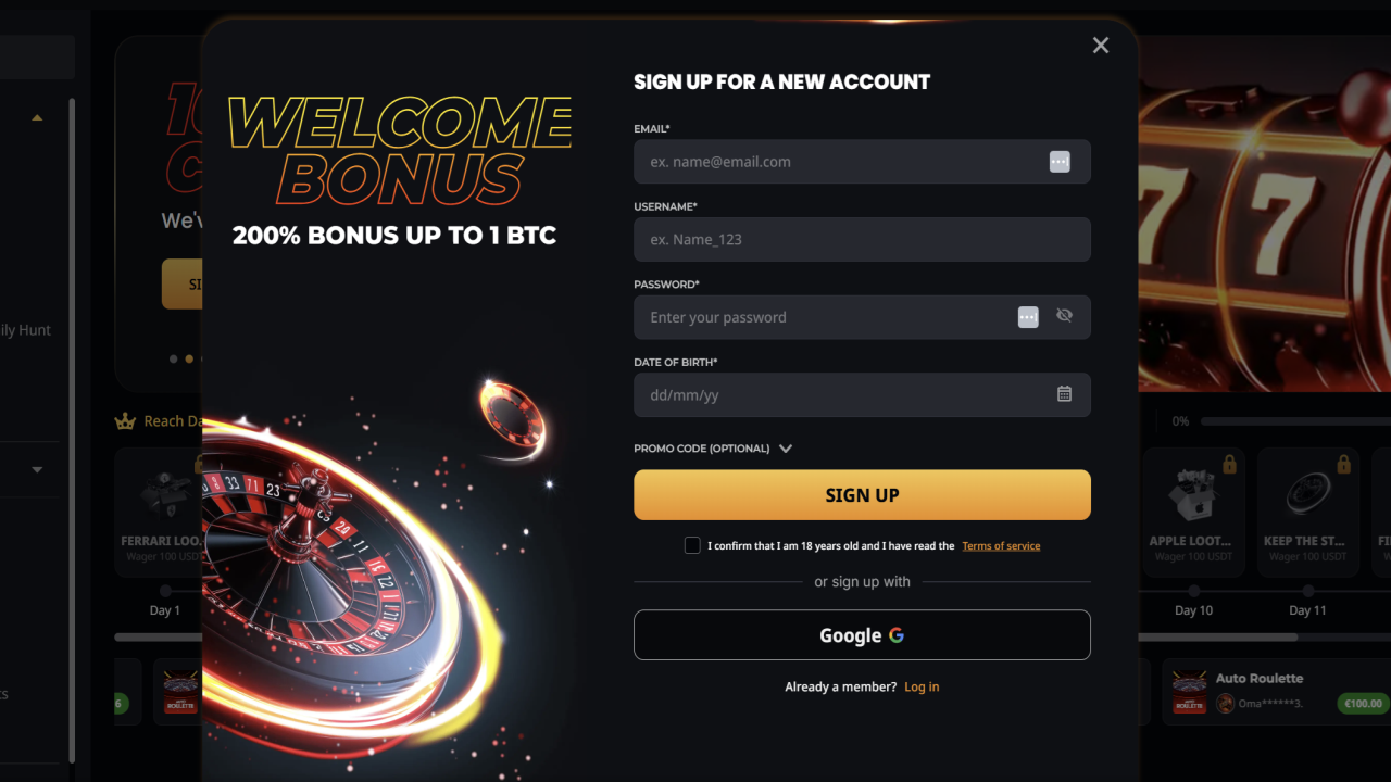 Instant Casino registration